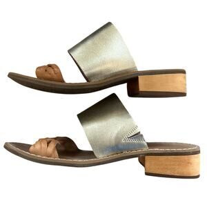 Latigo Tapas Gold Metallic and Brown Braided Leather Slip On Sandal